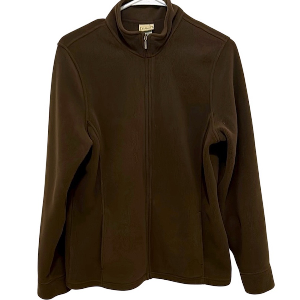 L L Bean Brown Fleece Full Zip Jacket Size MEDIUM